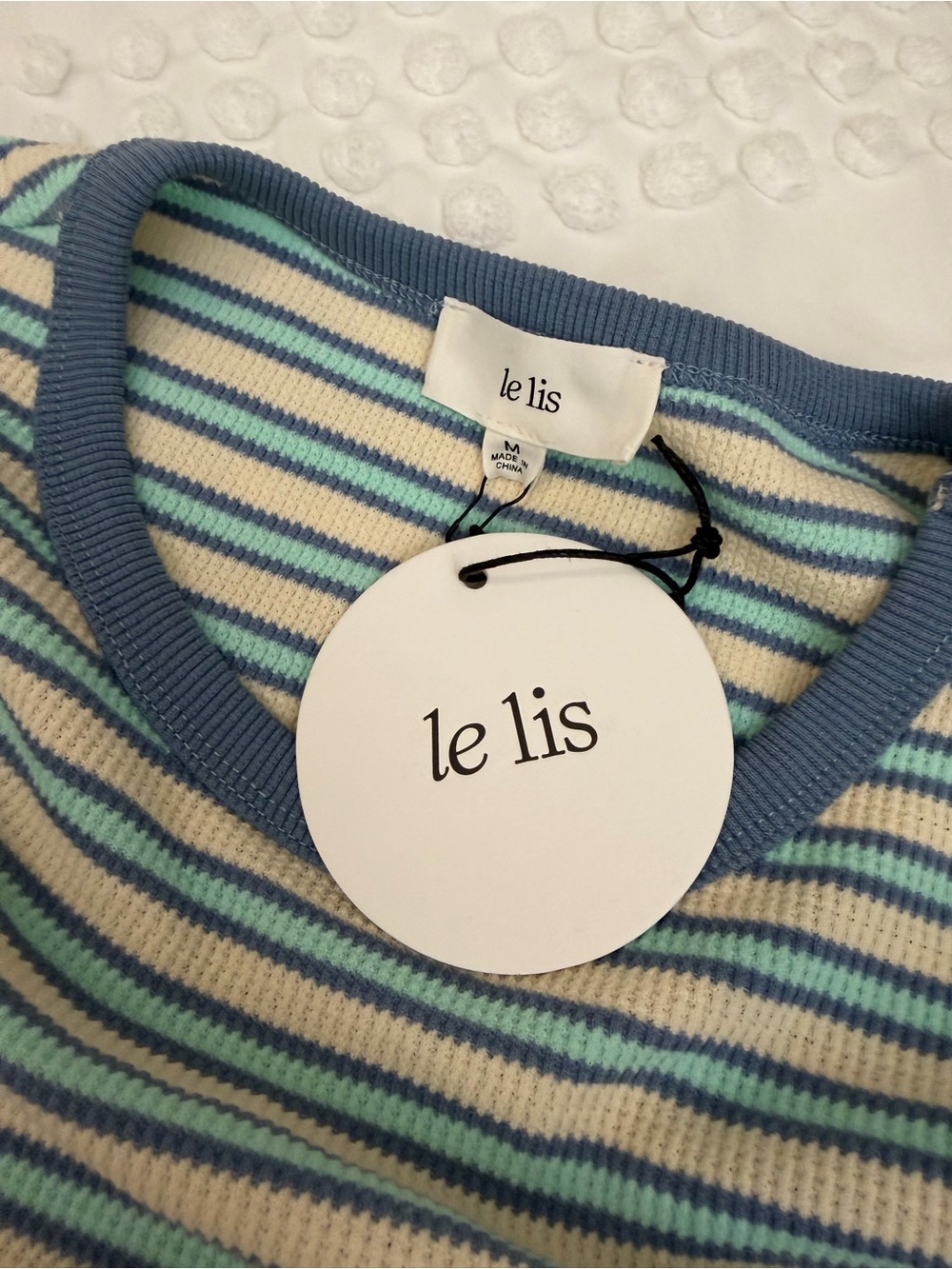 New Trendy These Three Boutique Casey Striped Top-Ivory Blue Medium BNWT Comfy - Picture 9 of 10